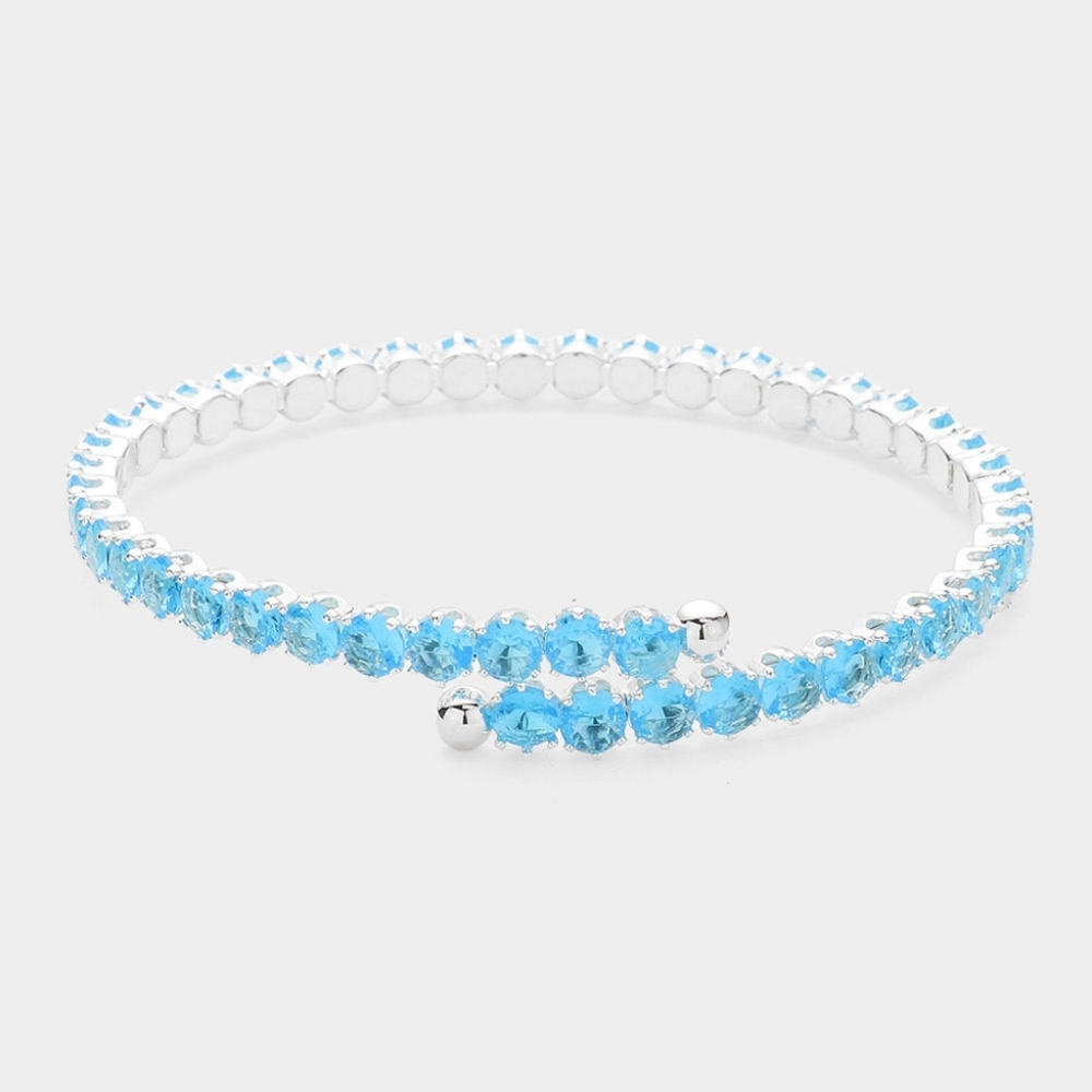 Turquoise CZ Crystal Stone Chic Round Cluster Adjustable Bracelet Bling Jewelry